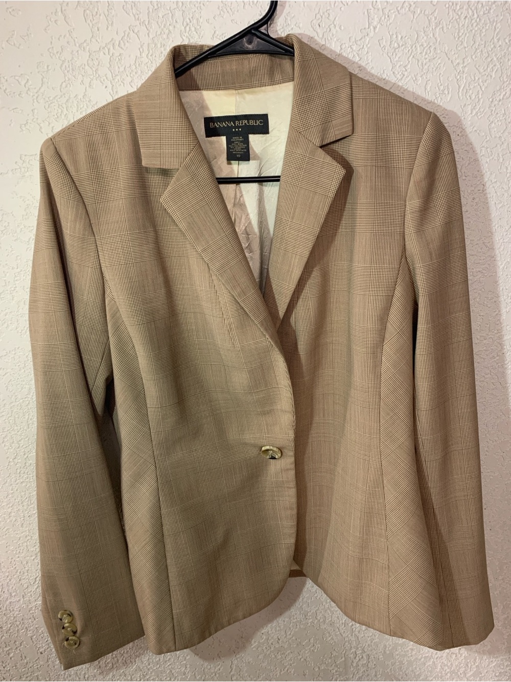 Banana Republic Beige Plaid Single-Button Blazer